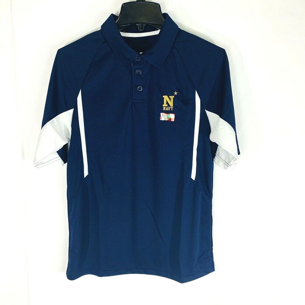 New NCAA Mens Small Polo Shirt Navy Midship Avenger Short Sleeve‎ Blue White